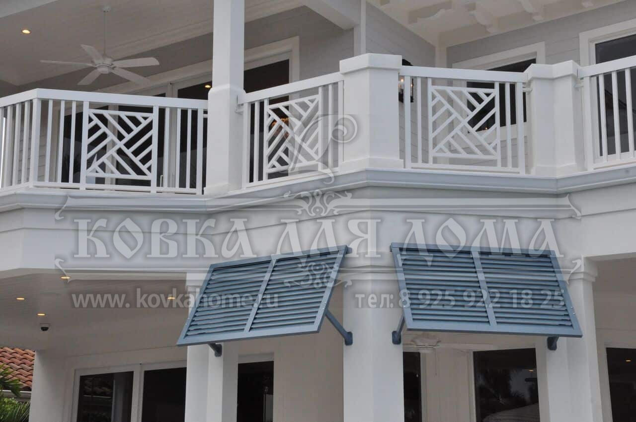 Белые перила кованые на балкон купить в Москве